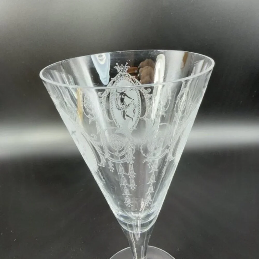 Tiffin Franciscan Classic Shawl Dancer Cameo Etched Nude Dancer Cups Set 2 Clear